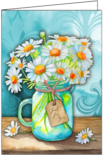 Happy Birthday Daisies in Jar Greeting Card