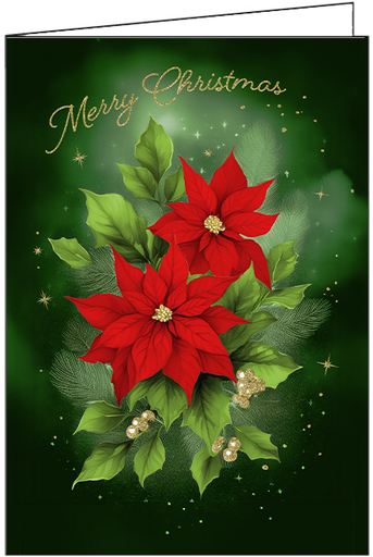 Glittery Metallic Gold Christmas Poinsettias Card