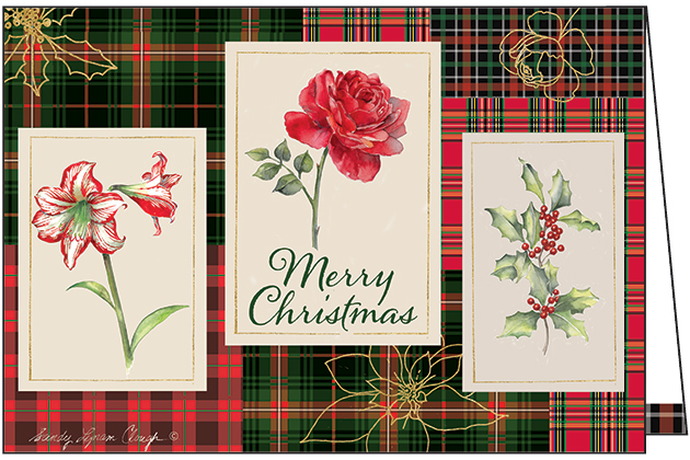 C3712 - Plaid and Patchwork Christmas Card - Cello Pack of 10