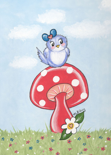 V7844689 - Valentine's Day Bird on a Mushroom