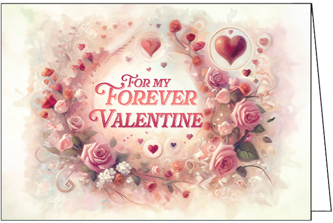 V844686 - Victorian Rose Wreath Valentine's Day Card - For My Forever Valentine