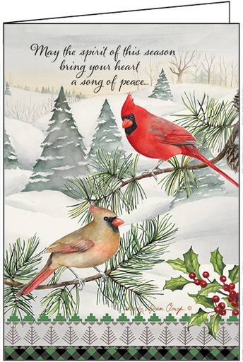 [C3715] C3715 - Cardinals at Christmastime Card - Cello Pack of 10