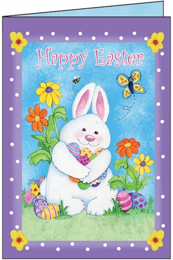 [bunny-easter-card-ej701] Bunny & Flowers Easter Card