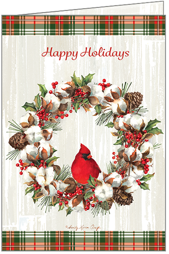 [C3706] Cotton Wreath with Cardinal Christmas