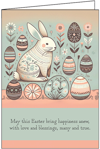 [E44653] E44653 - Decorative Folk-Art Easter Bunny Card
