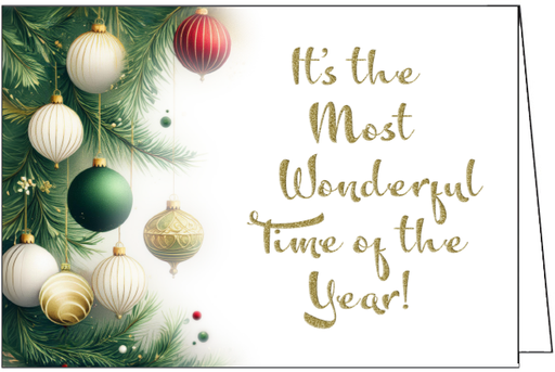 [C704] C704 - Glittery Metallic Gold Christmas Ornament Card